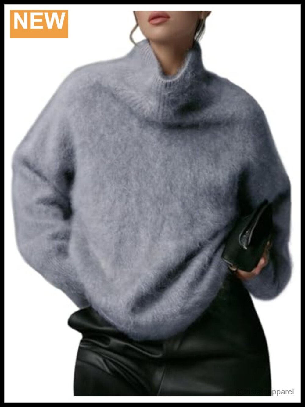 Oversized Fuzzy Turtleneck Sweater - 100% Nylon Pullover